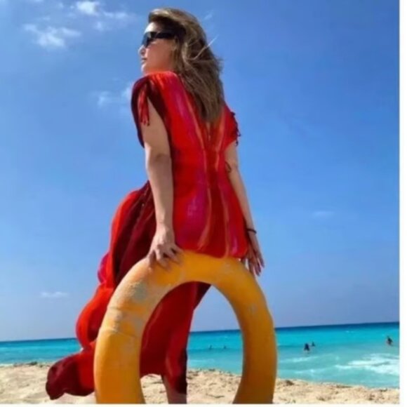 NWT ZARA WOMAN SLEEVELESS V-NECK BEAD APPLIQUES TIE-DYE MIDI DRESS M 7521/253 - Picture 4 of 9